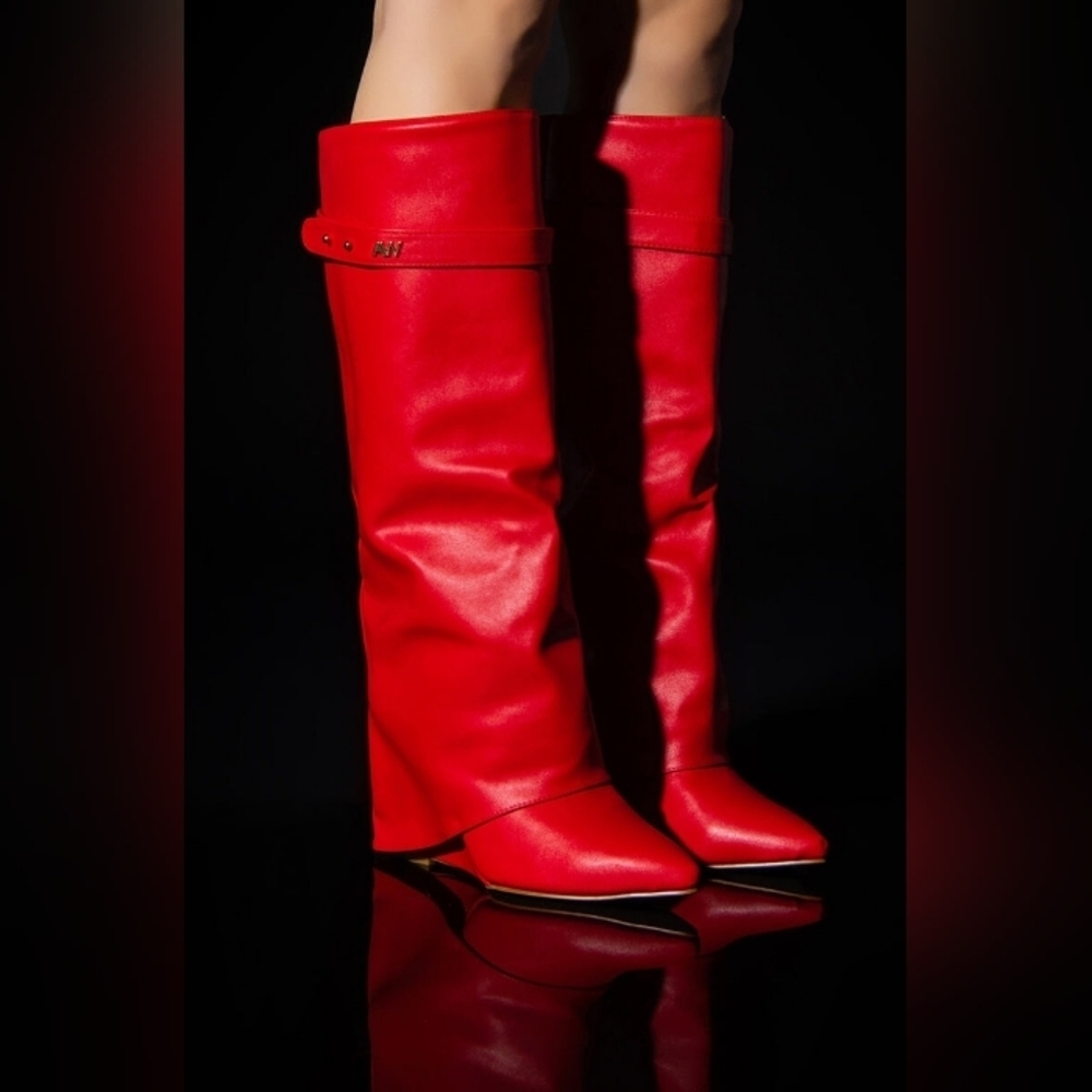AZALEA WANG "FATAL VALENTINE" Elegant Red Over the Knee Women's Boots